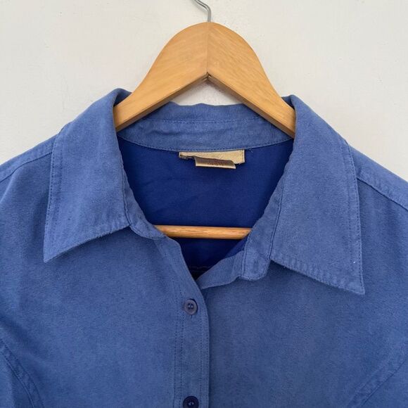 Cotton Ginny Blue Sueded Button Down Shirt - Picture 4 of 6